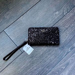 Coach Black Sparkle Silver Stars Wristlet